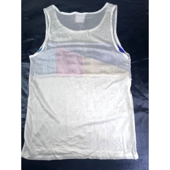 90s Adidas Trefoil Logo Mesh Tank Top White Color Block Retro Nylon Panels Small - Picture 3 of 10